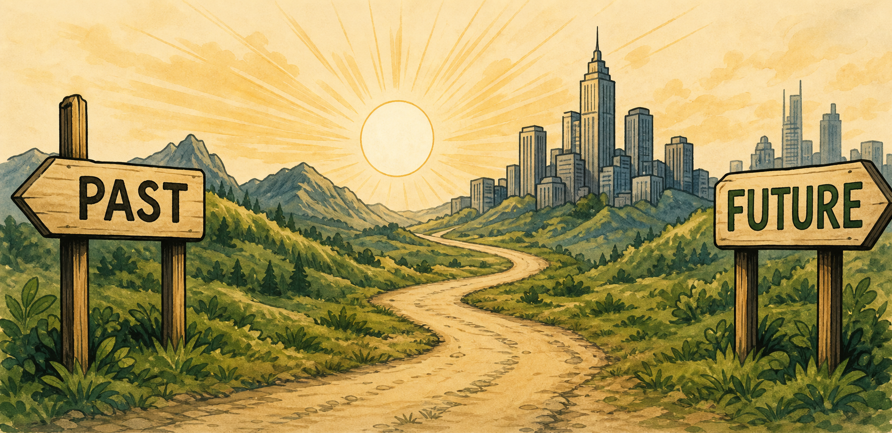 A path leading from the past into the future.