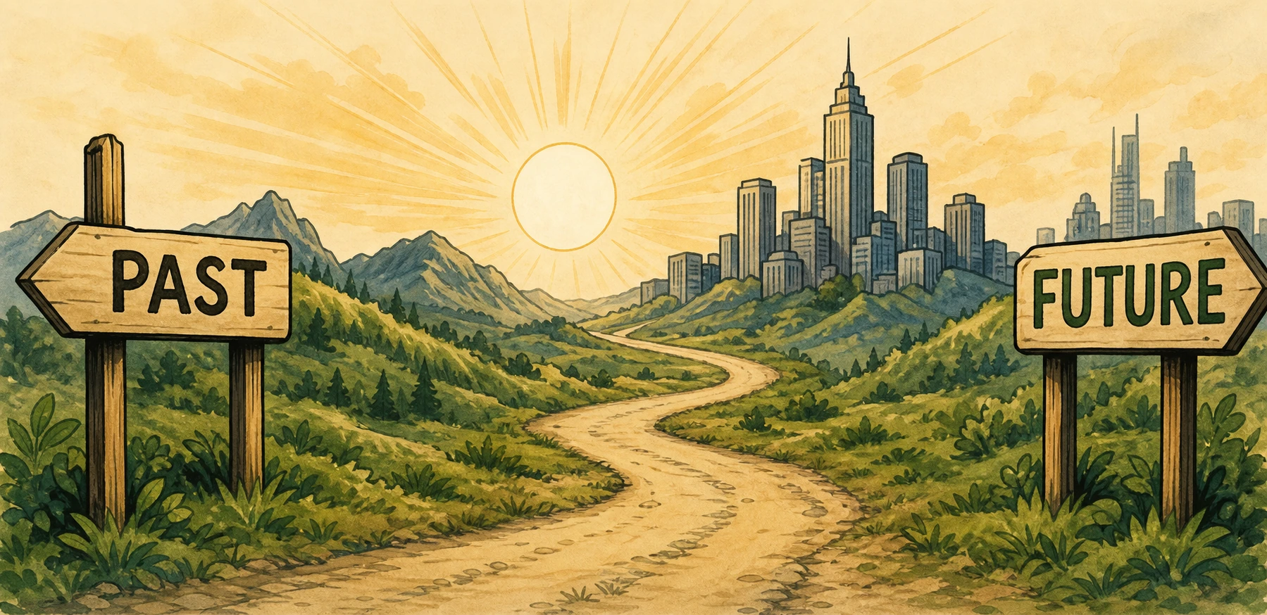 A path leading from the past into the future.